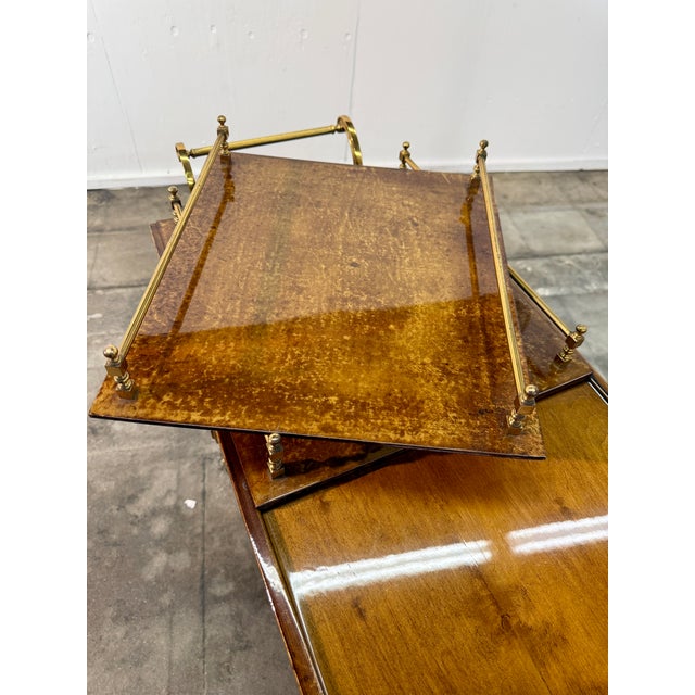 Italian Burl Wood and Brass Bar Cart, 1950s For Sale - Image 4 of 15