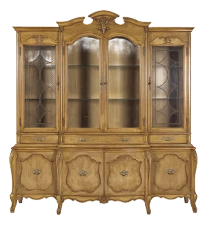 Large French Provincial Style China Cabinet in Hardwood Finish, USA Wired