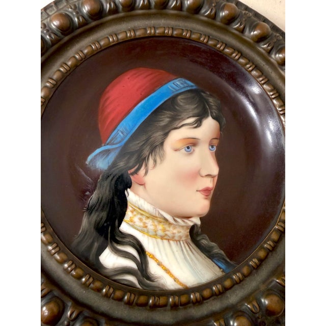 Antique 1800s Painted Porcelain Bronze Portrait Lady Decorator Collectible Plate For Sale In New York - Image 6 of 12