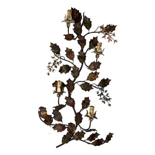 Large Four-Light Wall Lamp in Decorated Wrought Iron, 1960 For Sale
