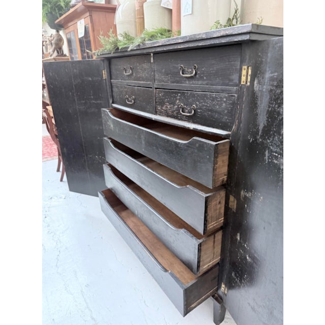Antique Ebony Painted Linen Cabinet For Sale In Providence - Image 6 of 10