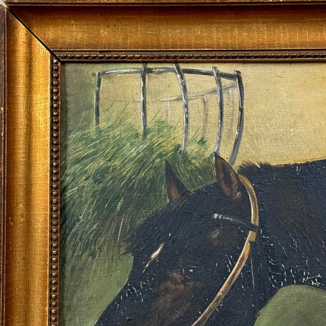 Antique Folk Art Portrait of a Horse, Signed (Oil on Board) For Sale - Image 4 of 6