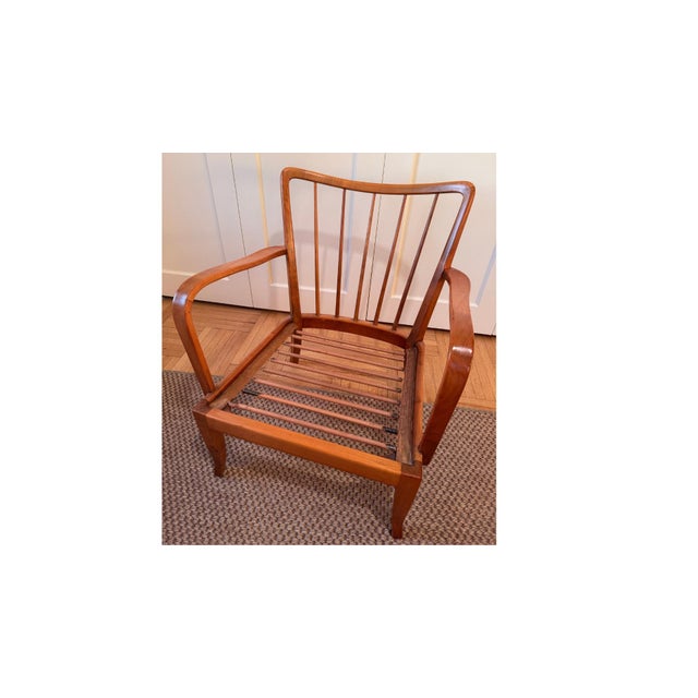Wood Vintage Knoll Antimott Solid Wood Lounge Chair in Ivory Boucle' For Sale - Image 7 of 9