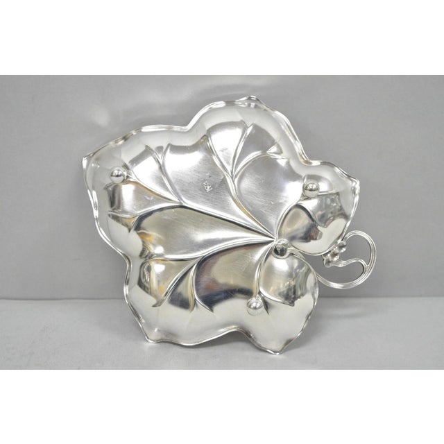 Vintage WMF Germany Small Silver Plated Maple Leaf 9" Trinket Candy Dish Bowl For Sale - Image 9 of 12