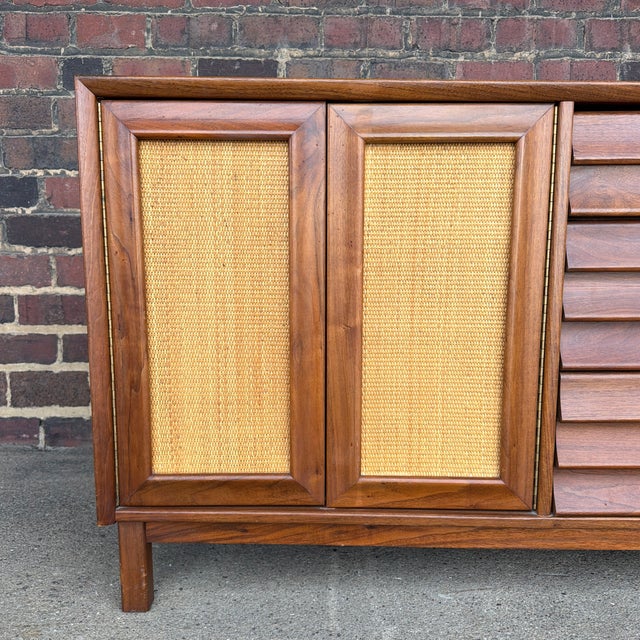 Mid 20th Century American of Martinsville Wonderwood Walnut & Cane Credenza / Sideboard Dresser For Sale - Image 5 of 12