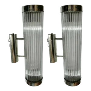 Vintage Art Deco Wall Sconces in Nickel Brass & Glass - a Pair