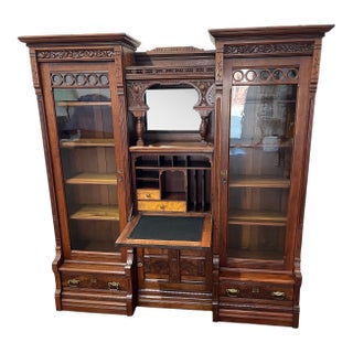 Antique Victorian Eastlake Secretary Desk Bookcase For Sale