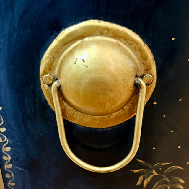 Rare Vintage Sarreid Ltd. English-Style Tole Chinoiserie Coal Scuttle Reproduction For Sale - Image 13 of 16