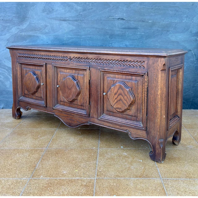 Spanish Renaissance Revival Oak Sideboard with Three Doors, 1930s For Sale - Image 4 of 12