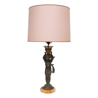 Antique French Empire Bronze Cherub Table Lamp, 1890s For Sale