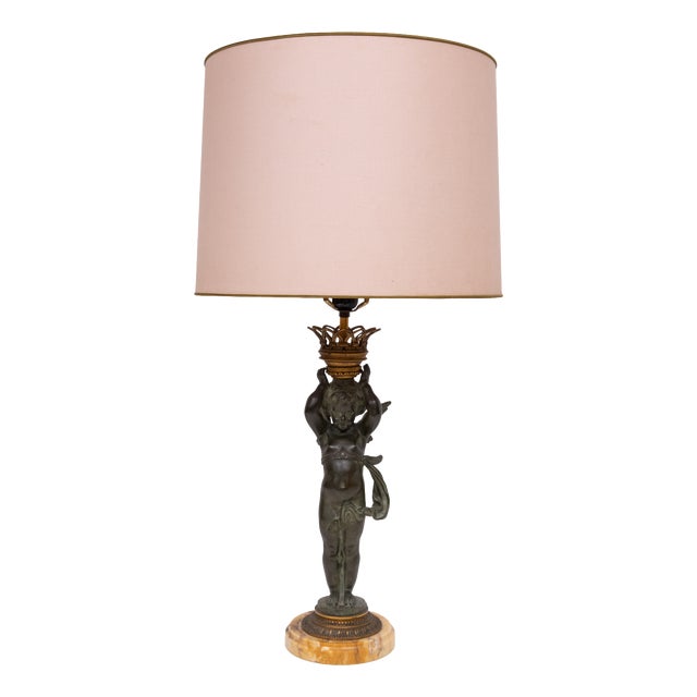 Antique French Empire Bronze Cherub Table Lamp, 1890s For Sale