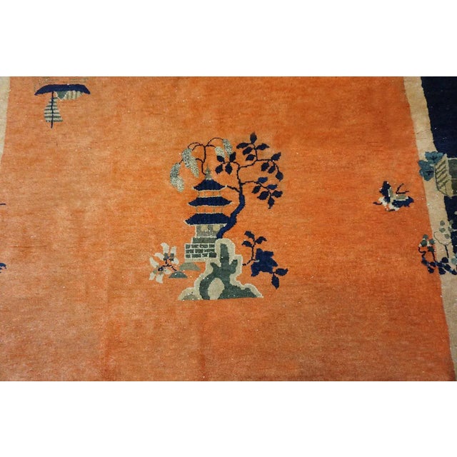 1920s Orange Medallion Scene Antique Chinese Art Deco Carpet 6 'X 8'6" Knotted Wool Rug For Sale - Image 11 of 15
