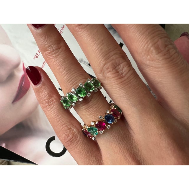 Green Garnet Tsavorite Eternity Diamond Band 18 Karat White Gold Unique Ring, Size 7 For Sale - Image 15 of 18