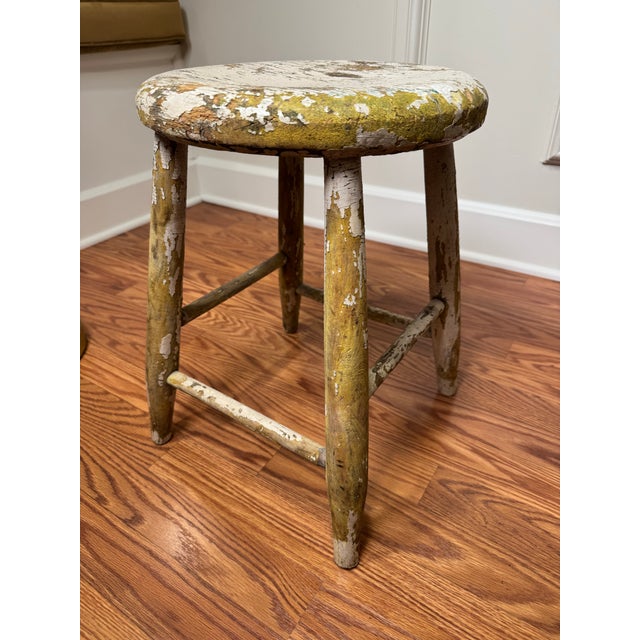 Antique Early American Farmhouse Painted Low Stool For Sale - Image 4 of 12