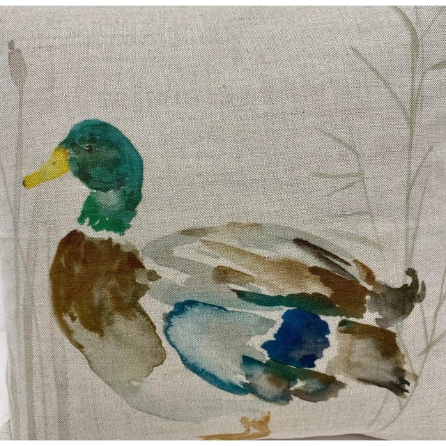 16" Square Pillow With a Traditional Mallard Duck Watercolor-Look Pattern - Made in Uk. For Sale - Image 4 of 9