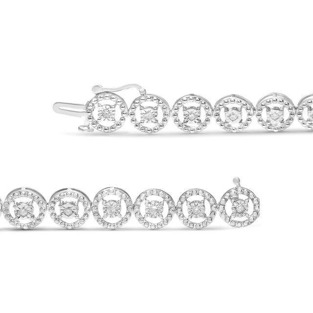 Contemporary .925 Sterling Silver 1/2 Cttw Diamond Nested Circle Miracle Set Open Wheel 7.25" Fashion Link Bracelet (I-J Color, I3 Clarity) For Sale - Image 3 of 7