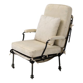 French Art Deco Country Deck Chair in Iron with Fabric Cushions, 1939 For Sale