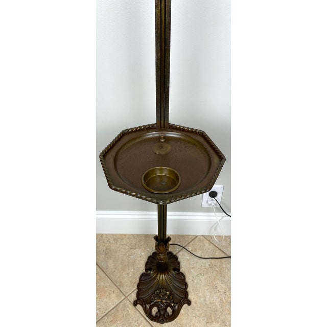 Arts and Crafts Floor Lamp With Original Mica Shade & Table Top, Crest & Co. Floor Lamp For Sale - Image 10 of 12