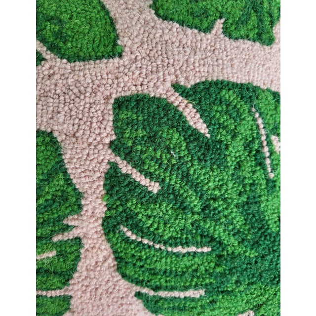 Modern Pink & Green Palm Frond Crewel Embroidered Pillow For Sale - Image 3 of 5