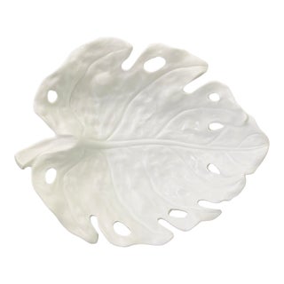 Vintage Large White Leaf Shaped Bowl For Sale