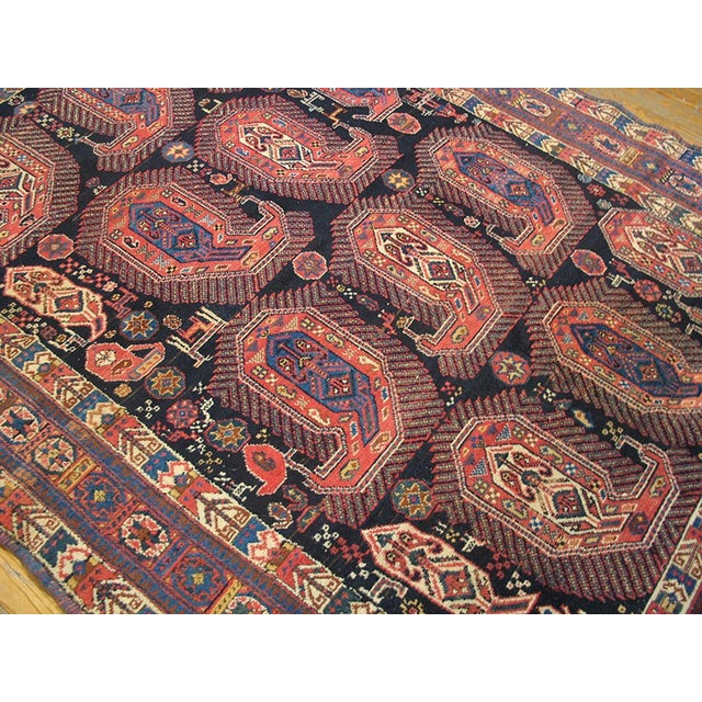 1880s Black Tribal Antique s.e. Persian Afshar Paisley Rug 4'2" X 6'3" Handknotted Wool Carpet For Sale In New York - Image 6 of 6