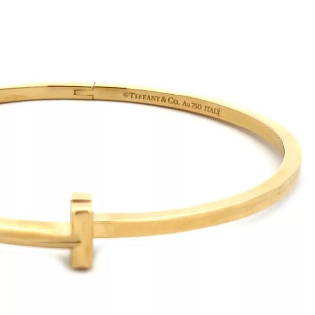 Tiffany and Co. Tiffany & Co T1 Bracelet 18k Yellow Gold Wide Hinged Narrow Bangle For Sale - Image 4 of 5