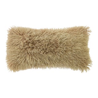 Modern Mongolian Lamb Fur Single Side Pillow in Tan Color For Sale