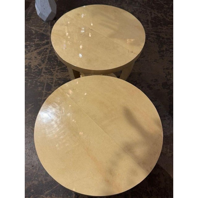 Art Deco Pair of Italian Art Deco Style Creme Colored Lacquered Parchment Tables For Sale - Image 3 of 5