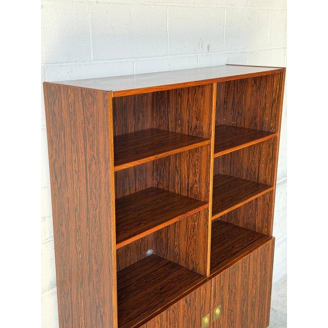 Brown Rosewood Bookcase Storage Cabinet With Lower Doors Danish Mid-Century Modern 1960s For Sale - Image 8 of 11