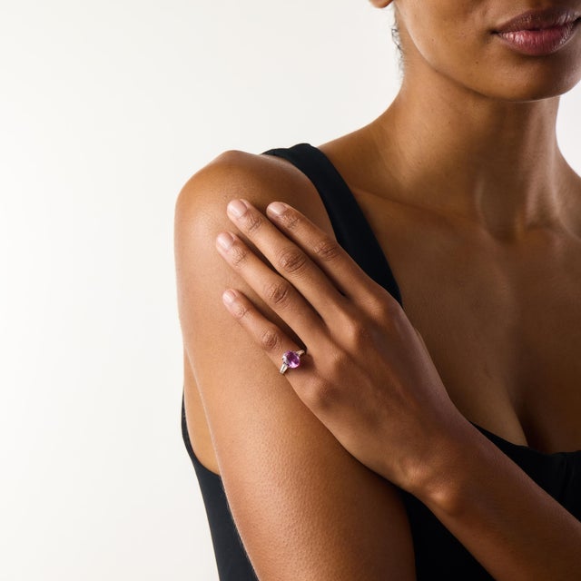 Mid Century Agl 4.34 Carat Pink Sapphire Diamond Platinum Ring, Size 4.5 For Sale - Image 4 of 7