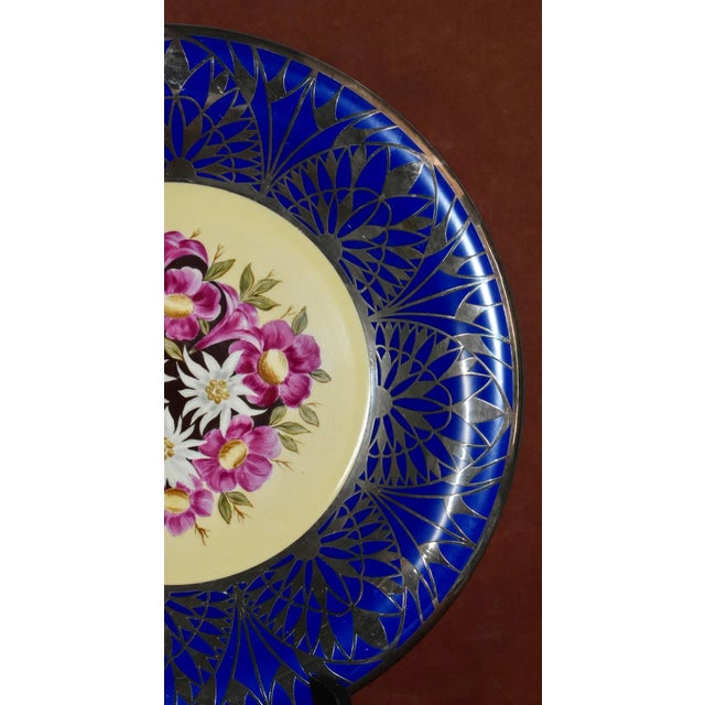 Vtg. Colbalt Blue, Floral Bouquet W/Silver Overlay Plate Made in Germany For Sale In Philadelphia - Image 6 of 13
