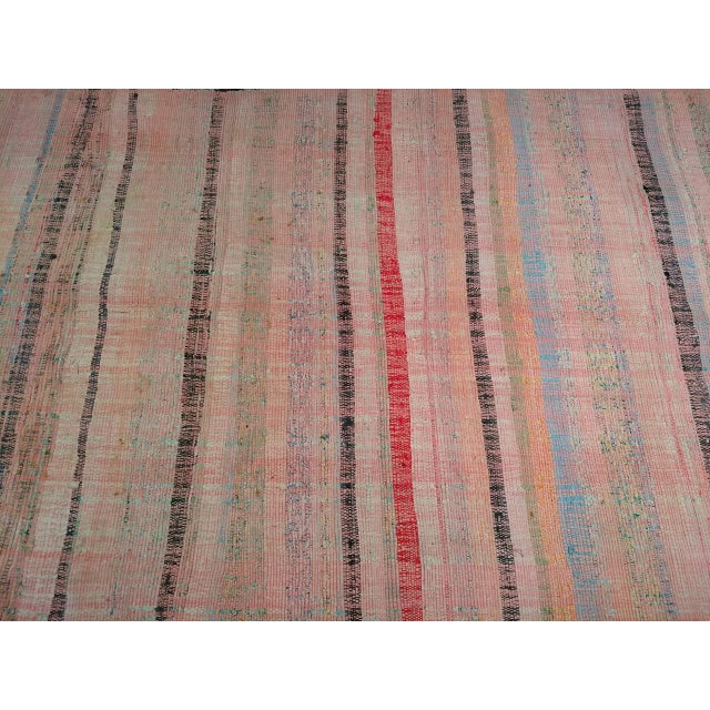 Vintage Rag Runner, Handwoven Wool & Cotton, Stripe Pattern, Red & Pink, 3x14 For Sale - Image 16 of 18