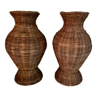 Handmade Rattan Urns Pair For Sale