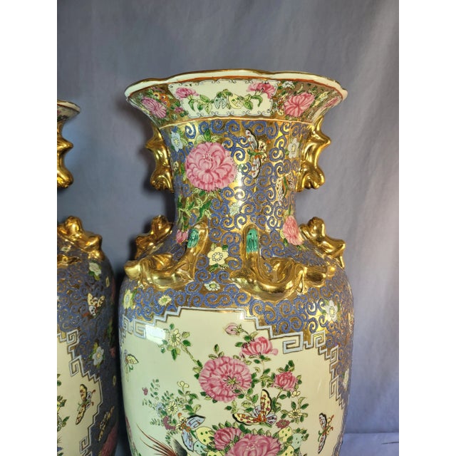 Late 19th Century Antique Late 19th Century Hand Painted China Guangcai Gilt Floral Porcelain Sleeve Vessels - a Pair For Sale - Image 5 of 13