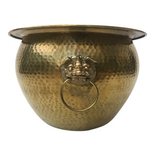 Hollywood Regency Asian Hammered Brass Planter For Sale