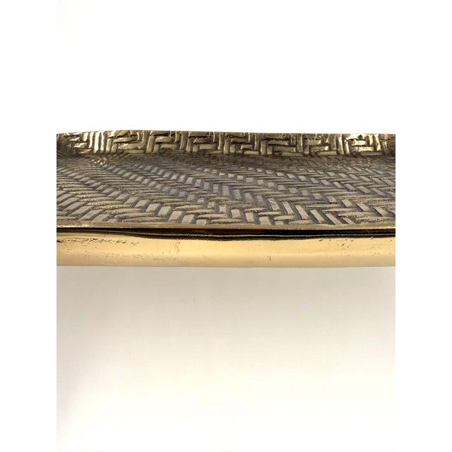 Large Indian Textured Antique Gold Forged in Herringbone Serving Tray With Handles For Sale In New York - Image 6 of 11