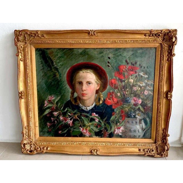 Mid 20th Century Portrait Girl Amongst Flowers, by Marion Henseler For Sale In Greensboro - Image 6 of 11