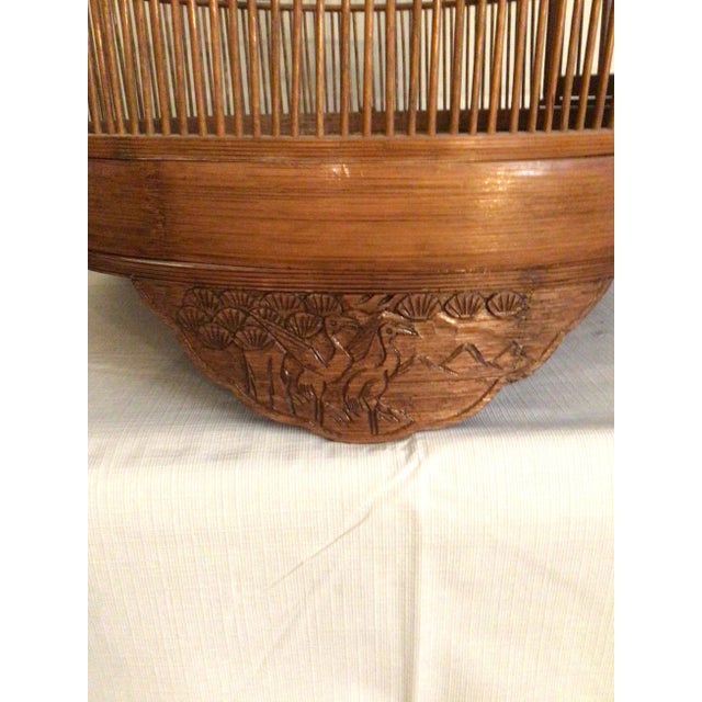 1960s Handmade Bamboo Wood Birdcage With Brass Hook The bottom is held on by hooks to the top and they are removable. Legs...