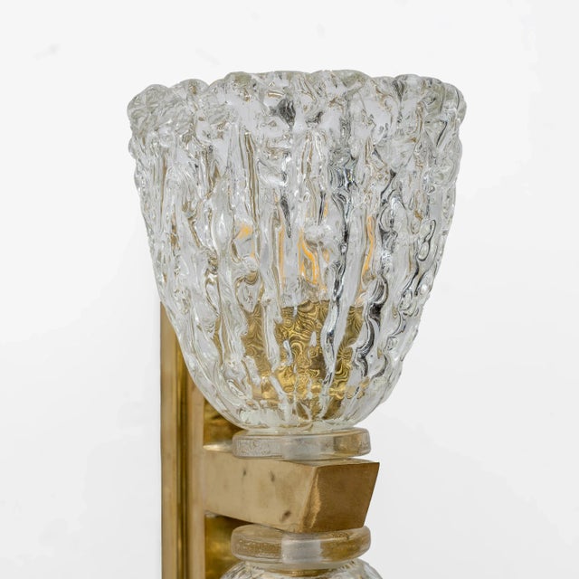 Gold Art Deco Style Murano Glass and Brass Sconces, 1990s, Set of 2 For Sale - Image 8 of 11