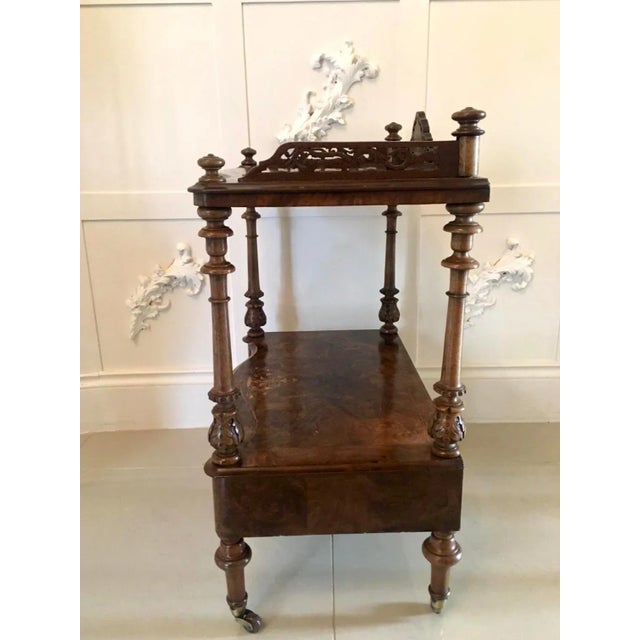 Antique Victorian Inlaid Burr Walnut Whatnot For Sale - Image 4 of 11