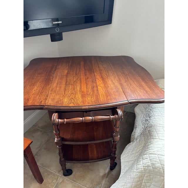 Brown 1960s Pennsylvania House Cherry Wood Drop Leaf Tea Cart For Sale - Image 8 of 8