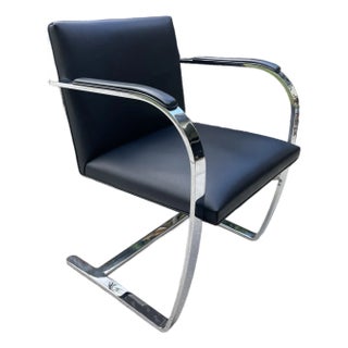 Knoll Brno Flat Bar Chair by Ludwig Mies Van Der Rohe – Black Leather For Sale