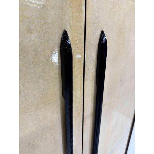 Paper Italian Art Deco Parchment and Walnut Dye Armoire atributed to Guglielmo Ulrich, 1940s For Sale - Image 7 of 8