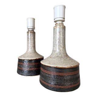Vintage Stoneware Table Lamps by Jette Hellerøe, 1960s, Set of 2 For Sale