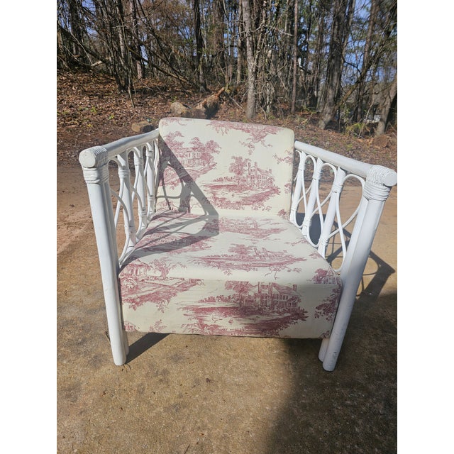 Mid-Century Modern White Wicker and Rattan Henry Link Style Club Chair For Sale - Image 3 of 10