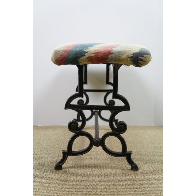 Antique Victorian Spanish Revival Cast Iron Piano Vanity Bench Stool 24" For Sale - Image 4 of 13