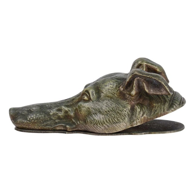 Antique French Art Deco bronze greyhound head desk clip, circa 1920. This antique bronze desk clip or bill holder depicts...