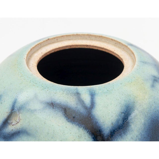 Sky Blue Signed Modern Glazed Art Pottery Covered Jar For Sale - Image 8 of 10
