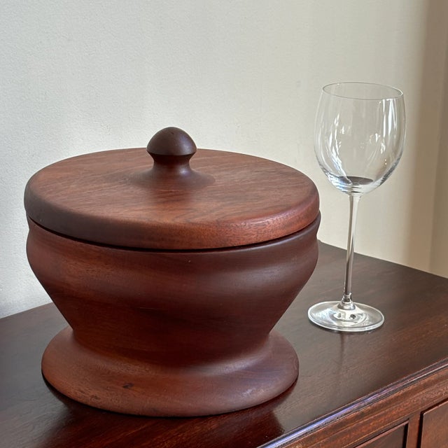 Vintage Scandinavian Modern Turned Wood Treen Pedestal Bowl For Sale - Image 9 of 9