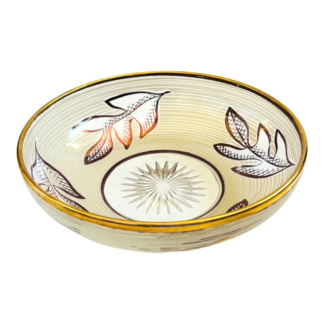 Mid Century Glass Leaf Bowl For Sale
